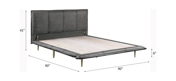 ACME Metis Eastern King Bed in Gray Top Grain Leather BD00558EK - as Pic