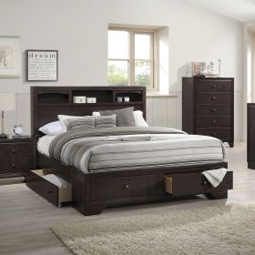 Modern bedroom Storage Eastern King Size Bed Drawers Storage Headboard Footboard 1pc Bed Only. - as Pic