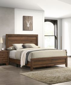 Brown Cherry Finish Fabric 1pc King Size Panel Bed Beautiful Wooden Bedroom Furniture Contemporary Style - as Pic