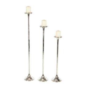 DecMode 3 Candle Silver Aluminum Tall Candle Holder, Set of 3 - DecMode