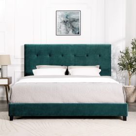 Bridgevine Home King Size Green Velvet Tufted Upholstered Platform Bed - as Pic