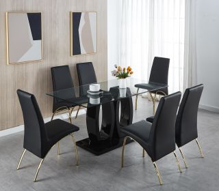 Contemporary Tempered Glass Top Double Pedestal Dining Table;  size 63" x 35.4" x 29.5" (Black or White) - Black