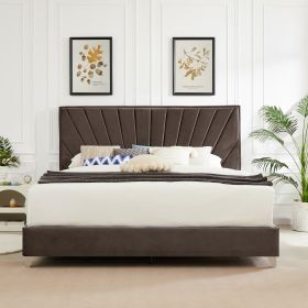 B108 King bed Beautiful line stripe cushion headboard , strong wooden slats + metal legs with Electroplate - as Pic