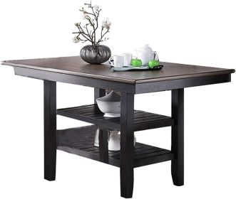 1pc Cunter Height Dining Table Dark Coffee Finish Kitchen Breakfast Dining Room Furniture Table w 2x Storage Shelve Rubber wood - as Pic