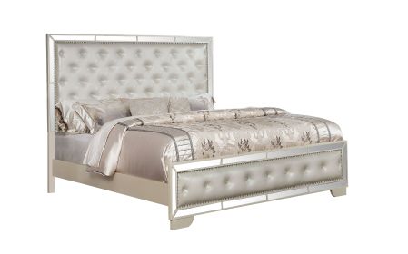 Madison Queen Size Upholstery Bed Made with Solid Wood in Beige - as pic