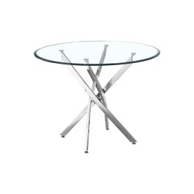 Artisan Contemporary Round Clear Dining TemperedGlass Table with Chrome Legs - Silver