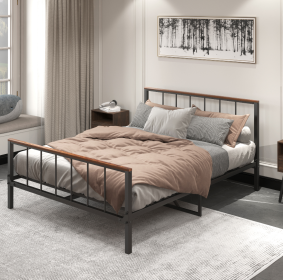 Metal Platform Bed frame with Headboard and Footboard,Sturdy Metal Frame,No Box Spring Needed(Queen) - as Pic