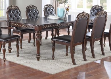 Formal 1pc Dining Table w 2x Leaves Only Brown Finish Antique Design Rubberwood Large Family Dining Room Furniture - as Pic