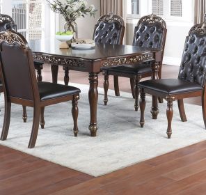 Formal 1pc Dining Table Only Brown Finish Antique Design Rubberwood Dining Room Furniture - as Pic
