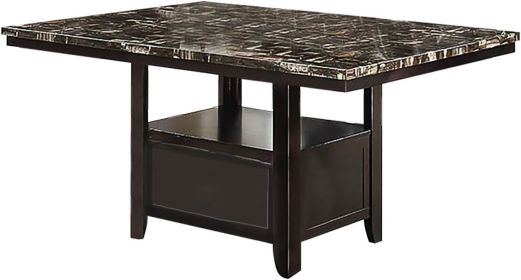 Dining Room 1pc Table w Shelve Storage Base Faux Marble Top Birch wood MDF Dining Table - as Pic