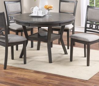 Dining Room Furniture Gray Rubber wood MDF Round Table 1pc Table w Shelve - as Pic