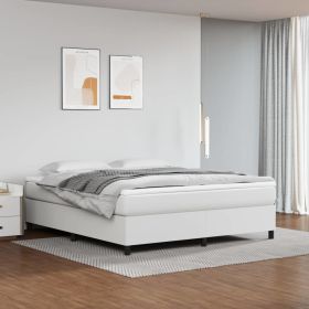 Box Spring Bed with Mattress White 76"x79.9" King Faux Leather - White