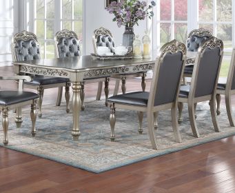 Formal 1pc Dining Table w 2x Leaves Only Silver / Grey Finish Antique Design Rubberwood Large Family Dining Room Furniture - as Pic