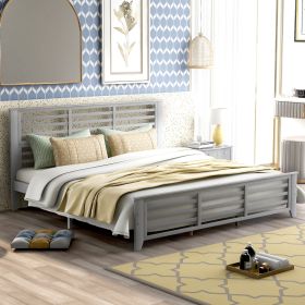 Platform bed with horizontal strip hollow shape, King size, gray - as pic