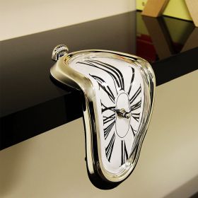 1pc, Surreal Melted Twisted Roman Numeral Wall Clocks Surrealism Style Clock Home Accessory Distorted Wall Watch Decor - Golden