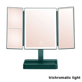 Rechargeable Foldable Makeup Mirror With LED Light 360° Adjust Wireless 1-3X Magnifying 3 Tone Light Desktop Vanity Table Mirror - three lights2 - CN