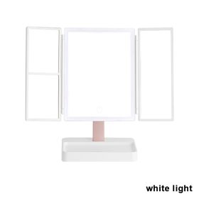 360° Adjust Foldable Makeup Mirror With LED Light Rechargeable Wireless 1-3X Magnifying 3 Tone Light Desktop Vanity Mirror Table - white light - CN