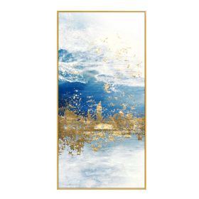 100% Handmade Modern Abstract Gold foil lines Blue Canvas Art Paintings For Living Room Bedroom Posters  Wall Poster Home Decor - 40x80cm