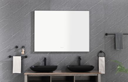 48x 36Inch LED Mirror Bathroom Vanity Mirror with Back Light;  Wall Mount Anti-Fog Memory Large Adjustable Vanity Mirror - Gun Ash