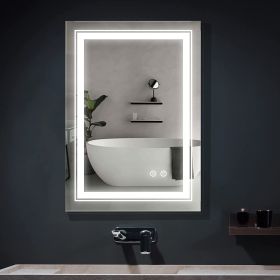 32*24 LED Lighted Bathroom Wall Mounted Mirror with High Lumen+Anti-Fog Separately Control+Dimmer Function - White