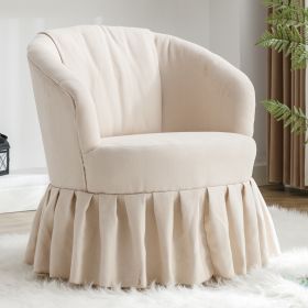 Linen Fabric Accent Swivel Chair Auditorium Chair With Pleated Skirt For Living Room Bedroom Auditorium - Beige