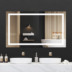 40*24 LED Lighted Bathroom Wall Mounted Mirror with High Lumen+Anti-Fog Separately Control+Dimmer Function - White