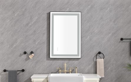 36*24 LED Lighted Bathroom Wall Mounted Mirror with High Lumen+Anti-Fog Separately Control - Matte Black