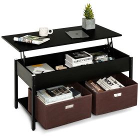 Lift Top Coffee Table with Drawers and Hidden Compartment - Black