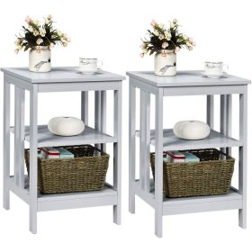 2 Pieces 3-Tier Nightstand with Reinforced Bars and Stable Structure - Gray