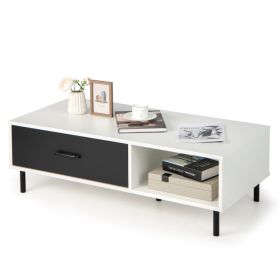 Modern 2-Tier Coffee Table Accent Cocktail Table with Storage - White