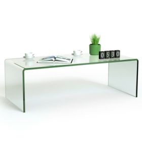 42.5 x 20 x 14 Inch Glass Coffee Table with Rounded Edges for Living Room - Transparent