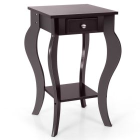 2-Tier End Table with Drawer and Shelf for Living Room Bedroom - Brown