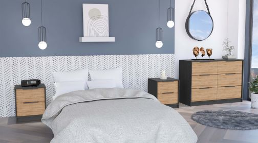 Kilgore 3 Bedroom Set, Nightstand + Nightstand + Drawer Dresser, Black / Pine - Black / Pine