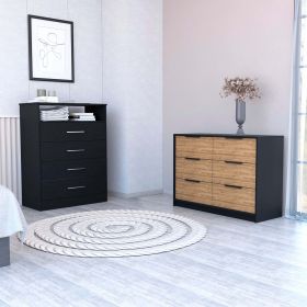 Mullen 2 Piece Bedroom Set, Drawer Dresser + Drawer Dresser, Black / Pine - Black / Pine