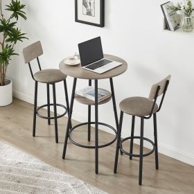 Bar Table Set with 2 Bar stools PU Soft seat with backrest (Grey; 23.62''L*23.62''W*35.43''H)