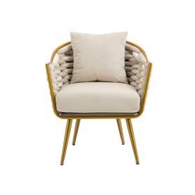 Velvet Accent Chair Modern Upholstered Armchair Tufted Chair with Metal Frame;  Single Leisure Chairs for Living Room Bedroom Office Balcony - Beige