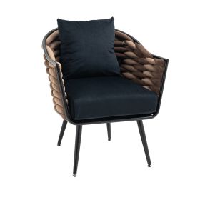 Velvet Accent Chair Modern Upholstered Armchair Tufted Chair with Metal Frame;  Single Leisure Chairs for Living Room Bedroom Office Balcony - Black