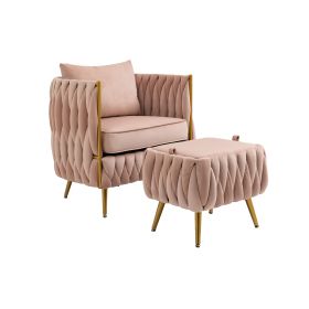 Accent Chair with Storage Ottoman Chair Tufted Barrel Chair Set Arm Chair for Living Room Bedroom - Pink