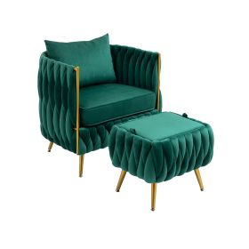 Accent Chair with Storage Ottoman Chair Tufted Barrel Chair Set Arm Chair for Living Room Bedroom - Emerald