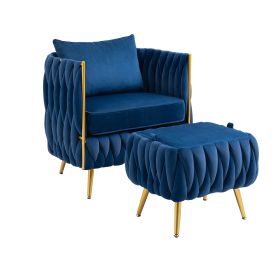 Accent Chair with Storage Ottoman Chair Tufted Barrel Chair Set Arm Chair for Living Room Bedroom - Navy