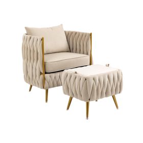 Accent Chair with Storage Ottoman Chair Tufted Barrel Chair Set Arm Chair for Living Room Bedroom - Beige