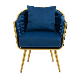 Velvet Accent Chair Modern Upholstered Armchair Tufted Chair with Metal Frame;  Single Leisure Chairs for Living Room Bedroom Office Balcony - Navy