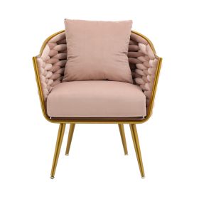 Velvet Accent Chair Modern Upholstered Armchair Tufted Chair with Metal Frame;  Single Leisure Chairs for Living Room Bedroom Office Balcony - Pink