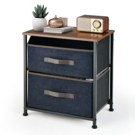 20 Inch Height Industrial Nightstand with 2 Pull-out Fabric Drawers - Rustic Brown