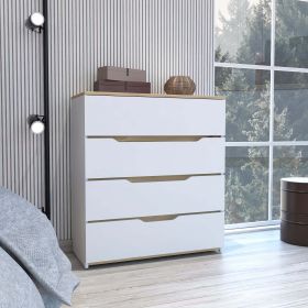 California Drawer Dresser; Four Spacious Drawers; Superior Top - White / Light Oak