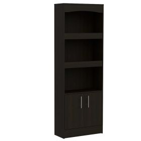Durango Bookcase; Three Shelves; Double Door Cabinet - Black