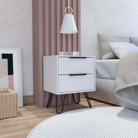 Nuvo 2 Nightstand; Two Drawers; Hairpin Legs - White