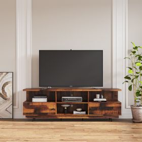 TV Stand Modern Wood Media Entertainment Center Console Table with 2 Doors and 4 Open Shelves - Walnut