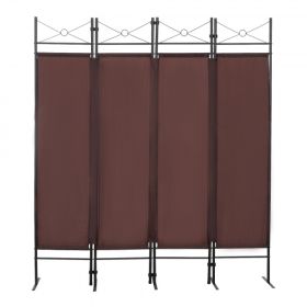 4-Panel Metal Folding Room Divider, 5.94Ft Freestanding Room Screen Partition Privacy Display for Bedroom, Living Room, Office - Brown