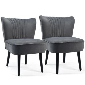Set of 2 Upholstered Modern Leisure Club Chairs with Solid Wood Legs - Gray